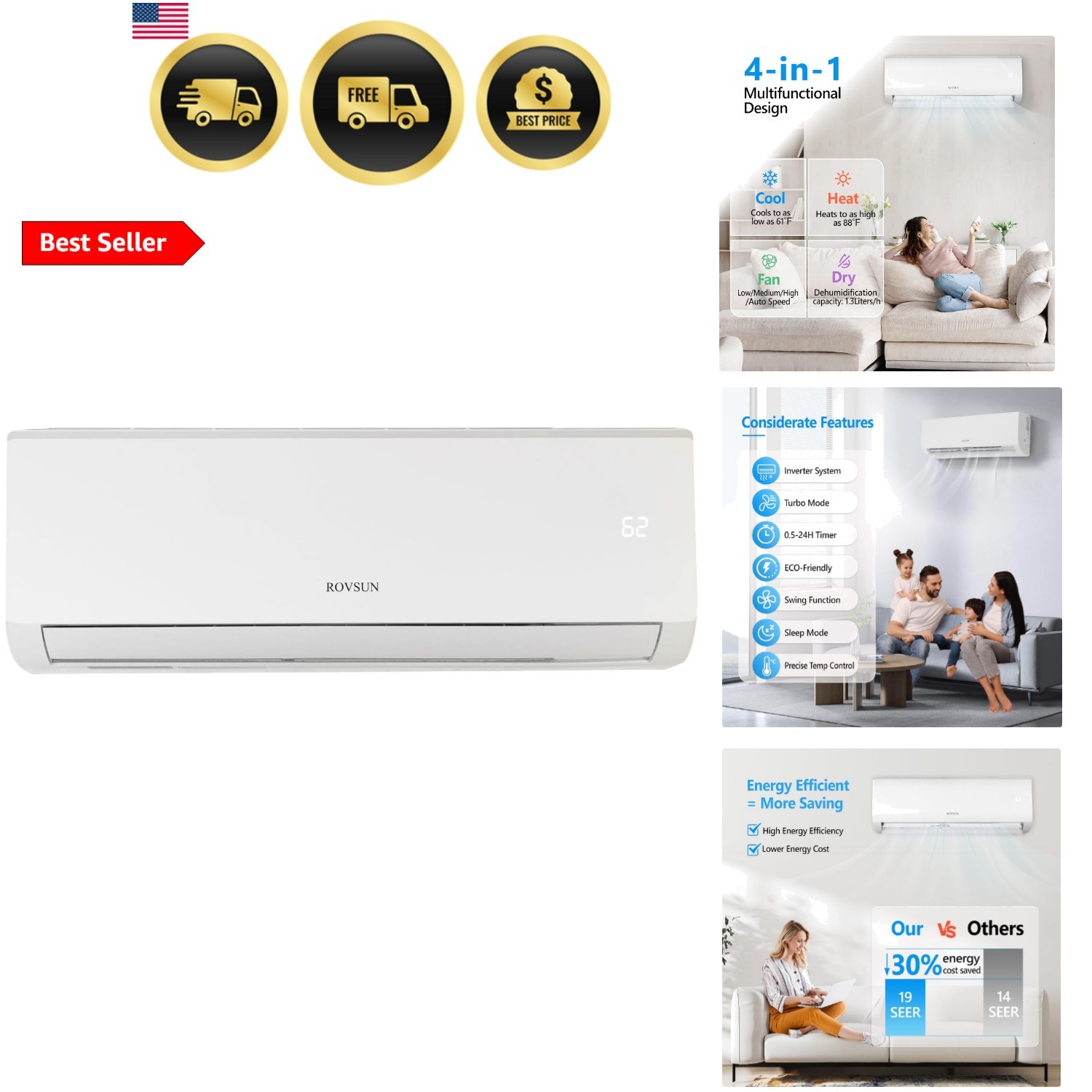 18000 BTU Mini Split Air Conditioner Indoor Unit Only, 230V Ductless Wall Mou... gallery