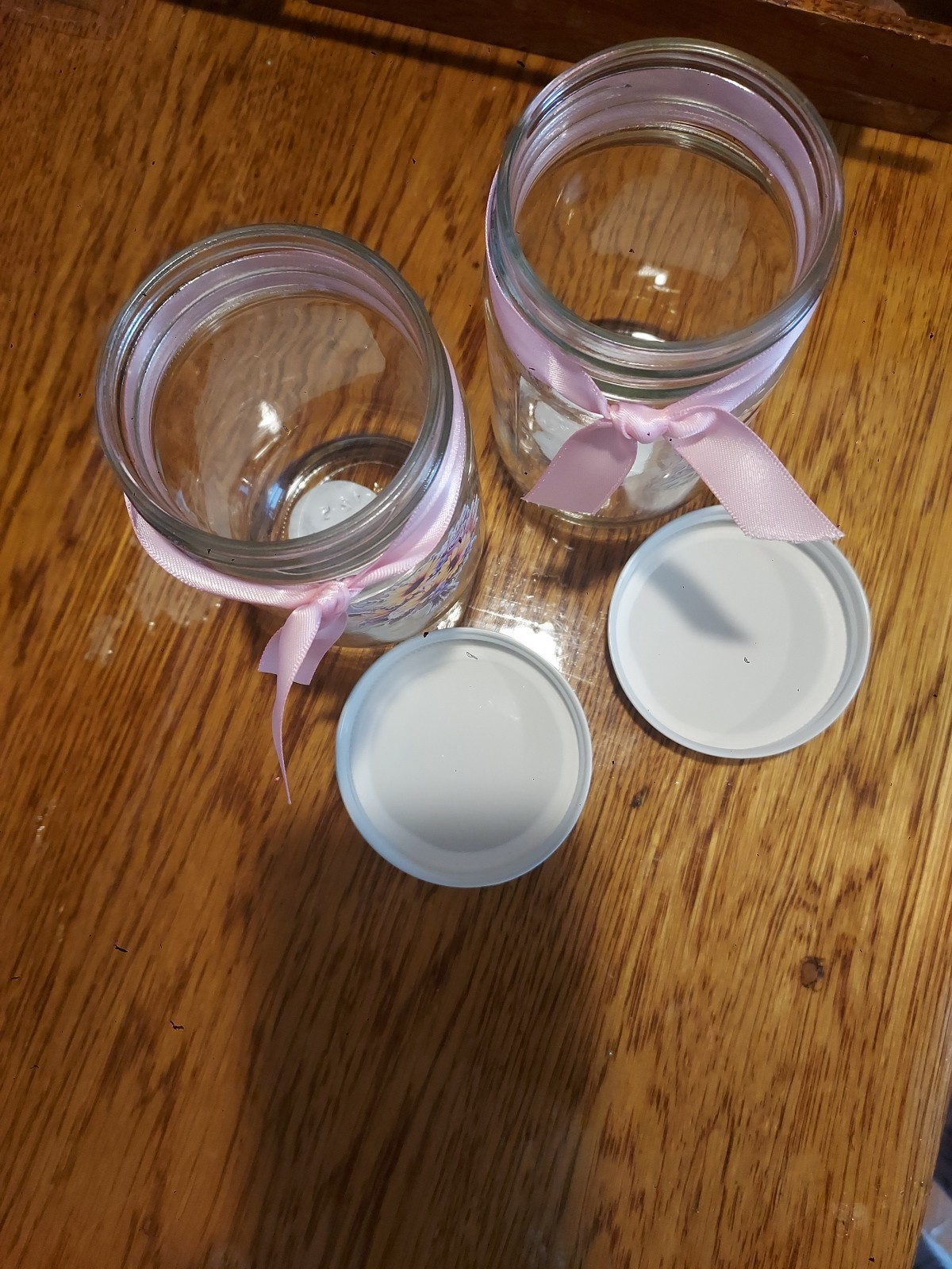 Jars With Lids Decorated Set Two Pint 16 oz sunflowers pink ribbon Storage gallery
