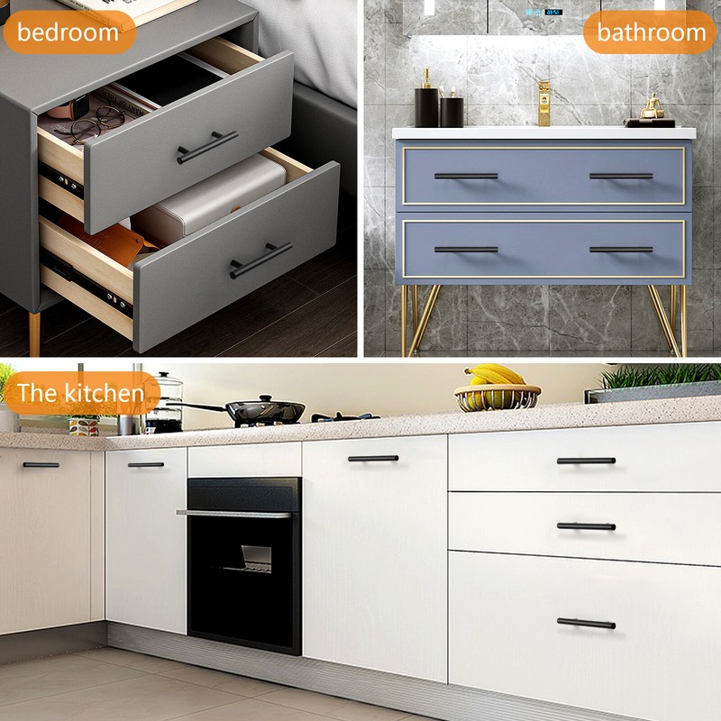 10Pack Black Kitchen Cabinet Pulls Stainless Steel Drawer T Bar Knob Handles gallery