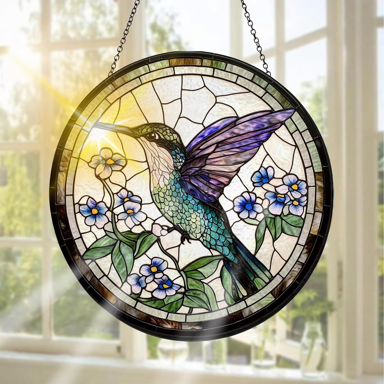 Stained Glass Hummingbird Suncatcher for Indoor Outdoor Window Decor 7.8" gallery