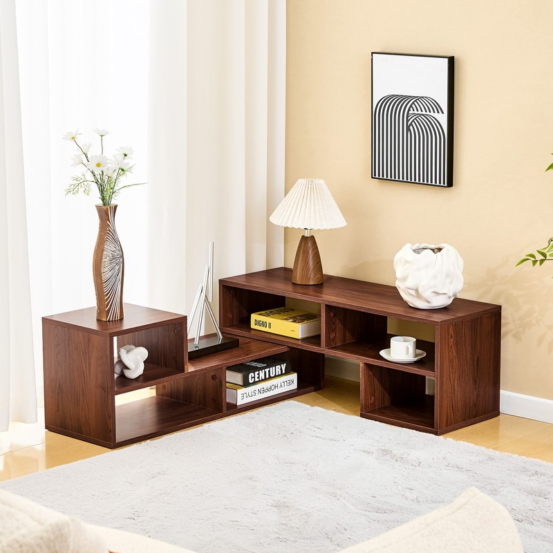 Modular TV Stand Media Console, Dark Walnut Engineered Wood, Adjustable gallery