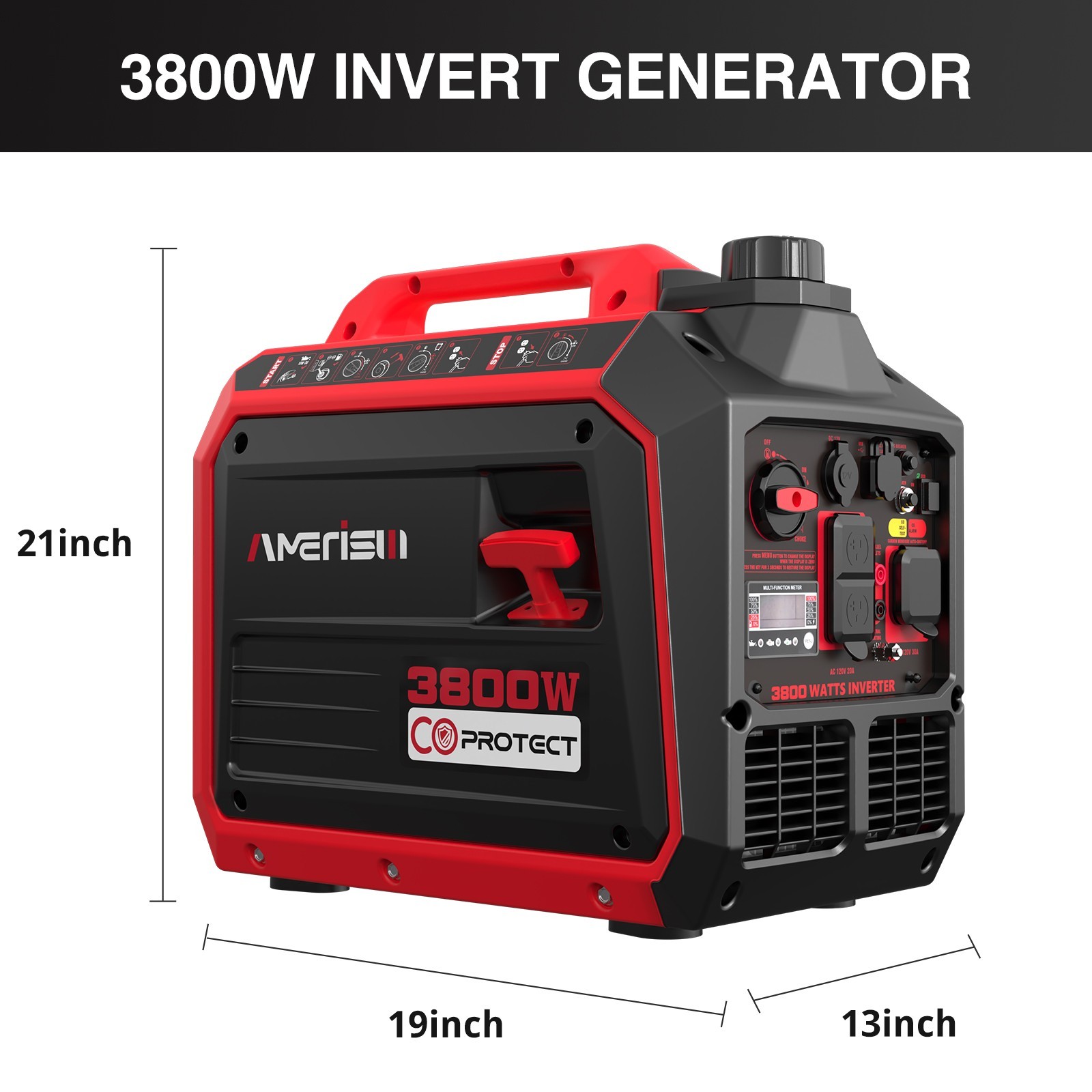 3800W Gasoline Generator, Portable Inverter, CO Safety Monitor, Low Noise gallery