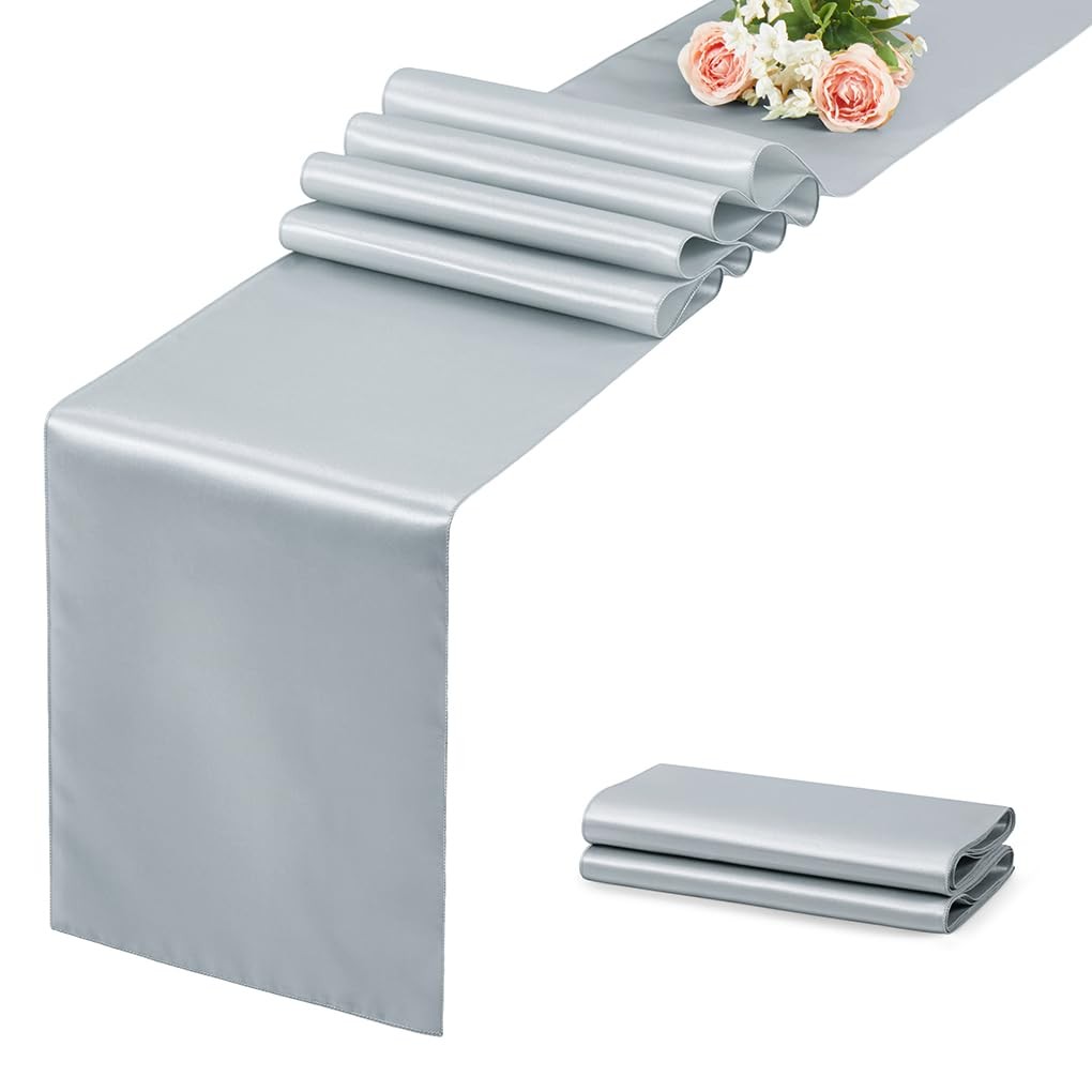 2 PCS Silver Table Runner 12x108 Inch Long Satin SilkLike Smooth Decor gallery