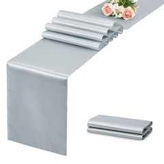 2 PCS Silver Table Runner 12×108 Inch Long Satin SilkLike Smooth Decor