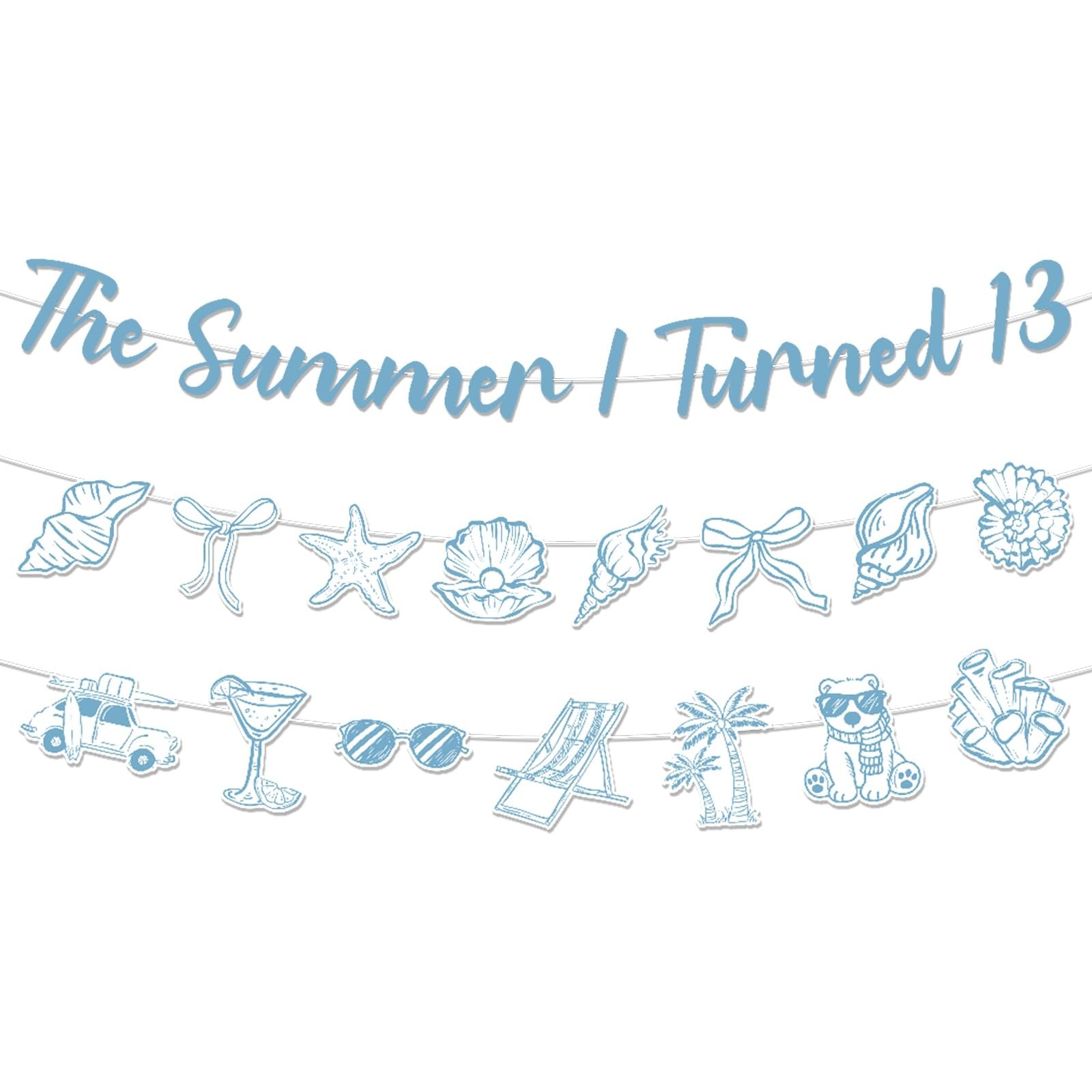 Coastal 13th Birthday Decorations - 3 Pcs Blue Banner & Beach Party Supplies gallery