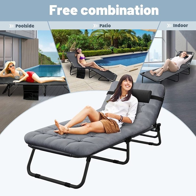 NAIZEA Folding Camping Cot Adjustable 4-Position Patio Reclining Lounger Chair gallery