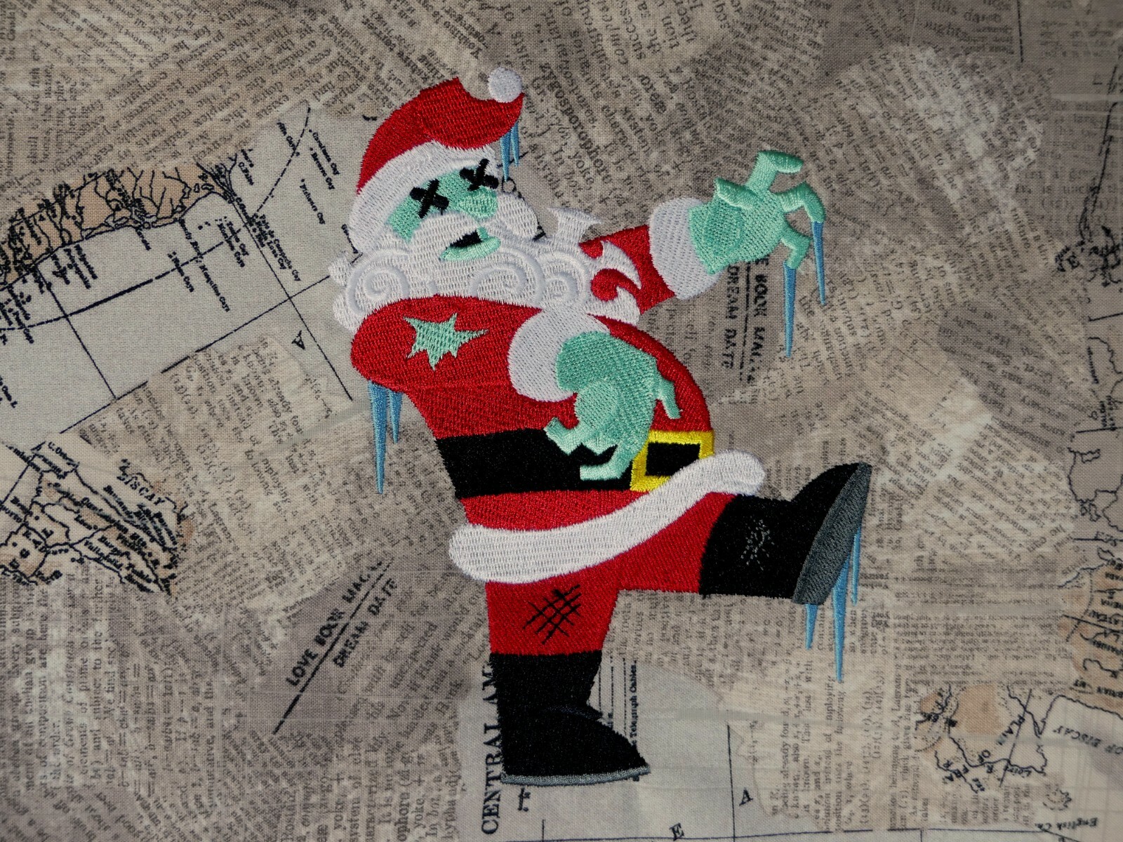 Embroidered Zombie Santa Christmas Pillow, 13.5x13.5" Zippered opening 2 Options gallery