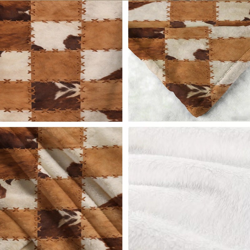 Cowhide Patchwork Flannel Blanket Soft Cozy Tapestry Napping Travel Use gallery