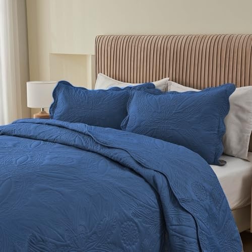 Oversized King Bedspread 128x120 - Extra Wide Cal King Coverlet Set, Navy, 3 Pie gallery