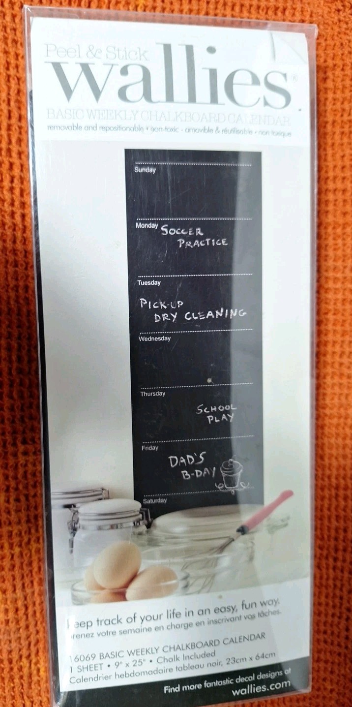 WALLIES Peel & Stick Weekly Black Chalkboard Calendar 9" X 24" Reusable NIP gallery
