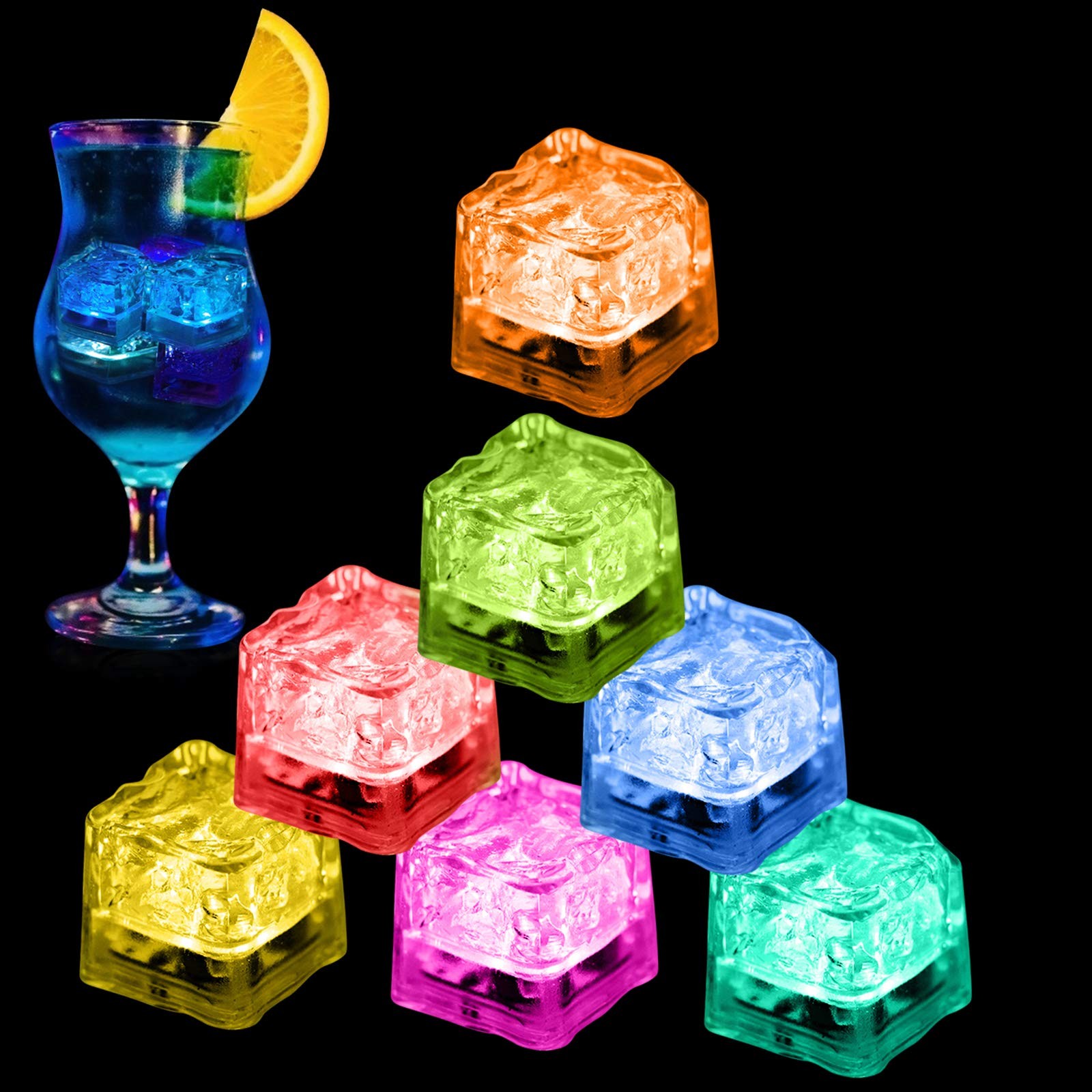 Light Up Ice Cubes, 12/24/48/96 Pack Multi Color Led Ice Cubes for Drinks with C gallery