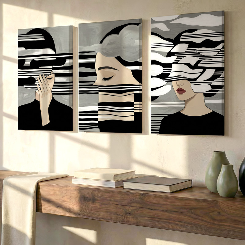 3 Pieces Modern Abstract Faces Large Wall Art Set for Living Room Set Of 3 gallery