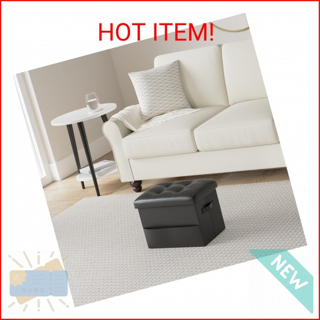 Storage Ottoman Foot Rest Stool with Thicker Foam Padded Seat. Foldable Leather gallery