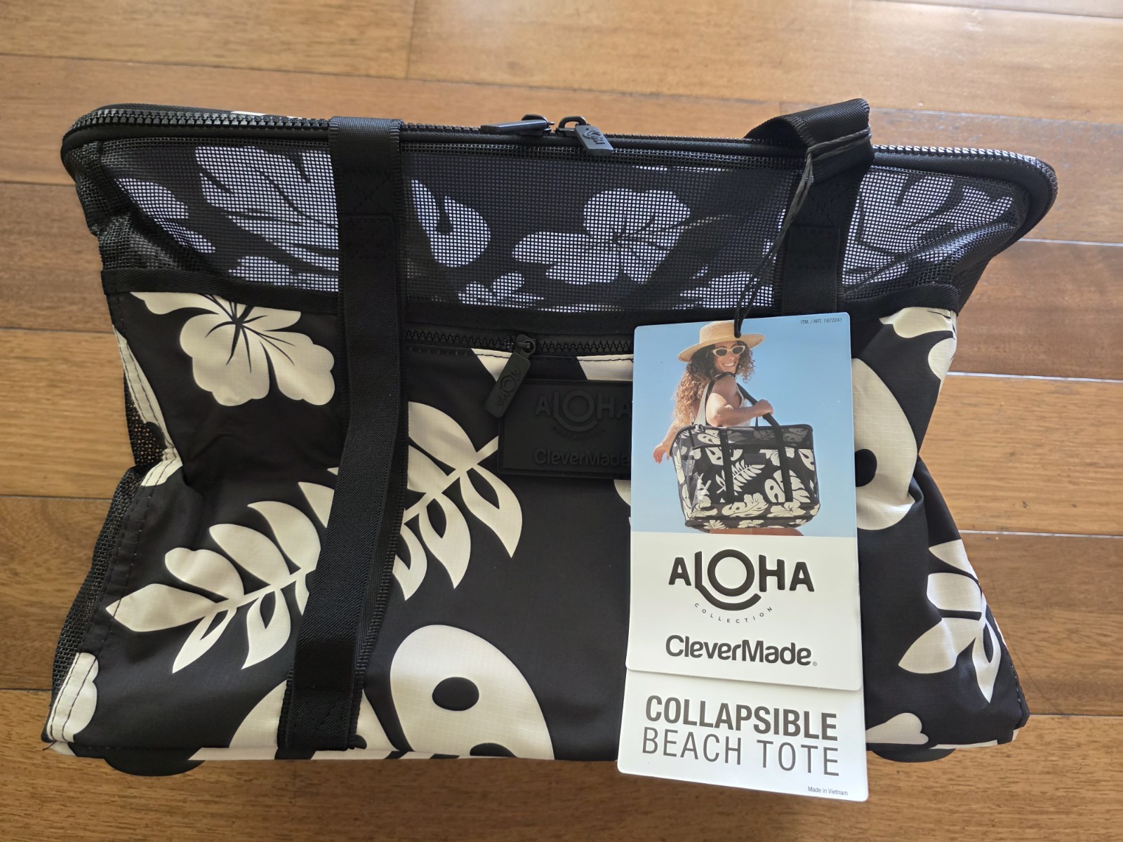 Aloha Collection CleverMade Collapsible Beach Tote Bag - Floral Black gallery