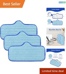 Machine Washable Microfiber Replacement Pads for Dupray Steam Cleaners – 3 Pack