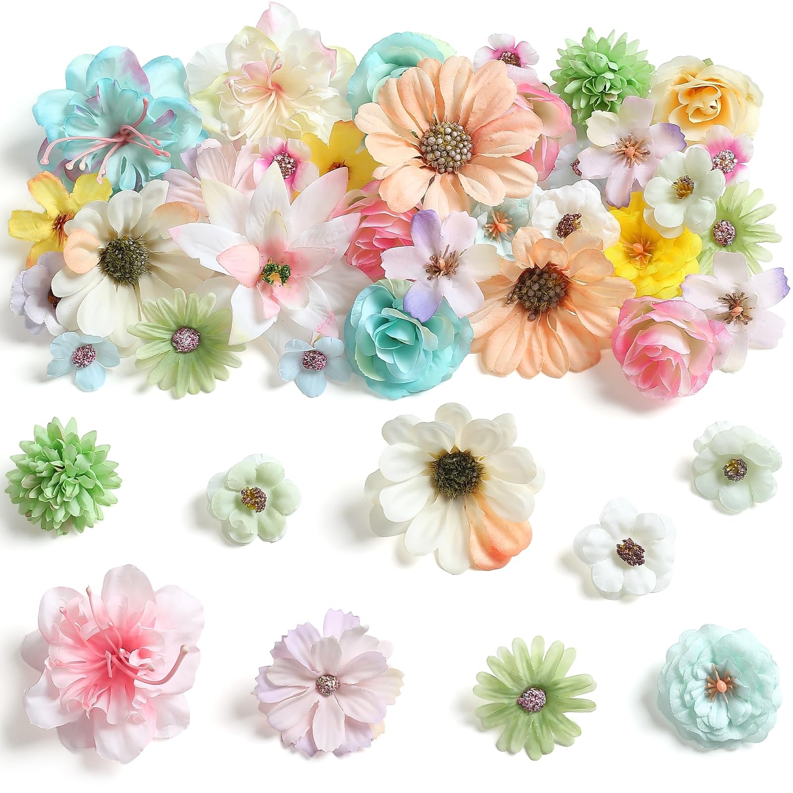 Mini Artificial Flowers for Crafts, 45 Pcs Bright Color Silk Fake Flowers Ass... gallery