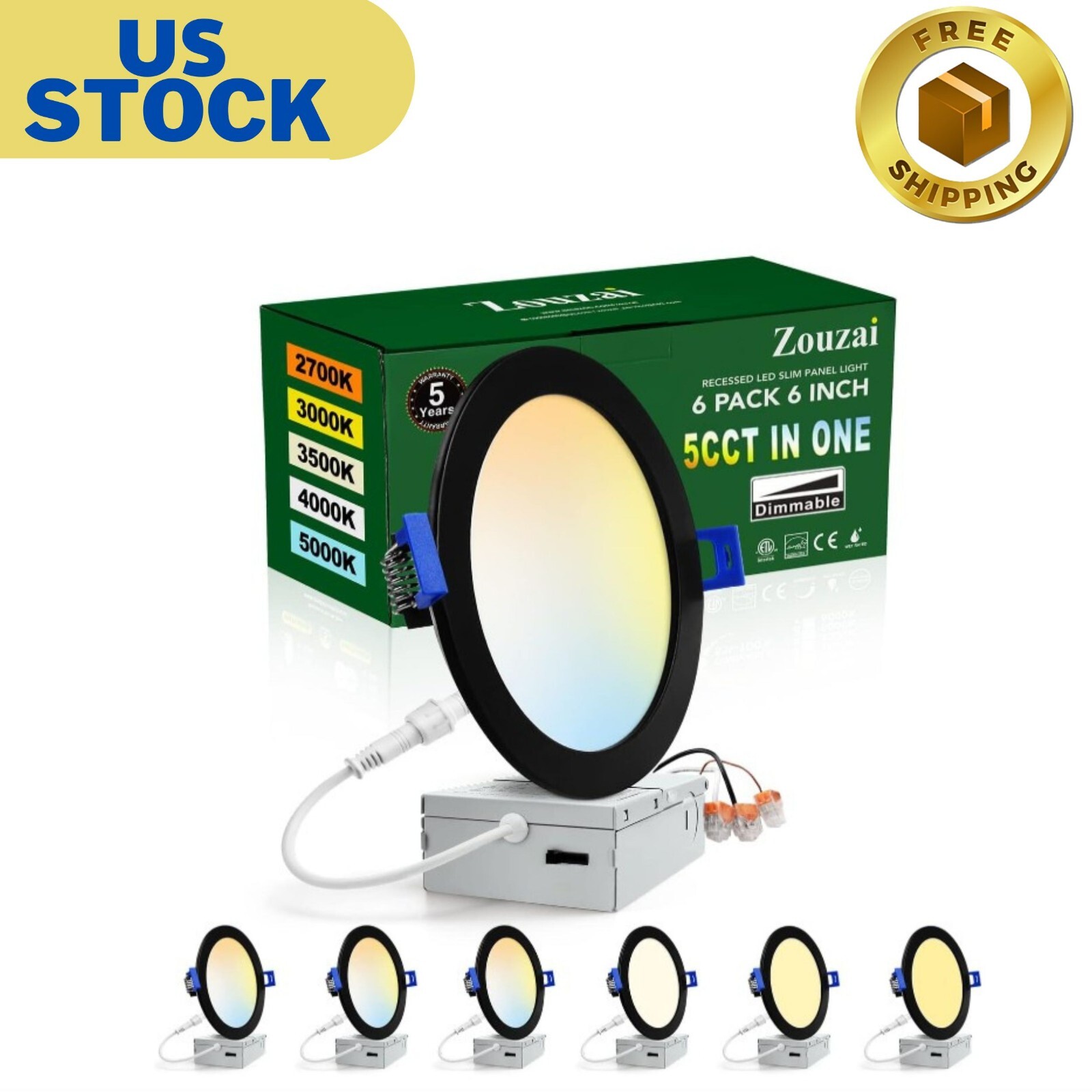 6 Pack 6 Inch Black 5CCT Ultra-Thin LED Recessed Ceiling Light gallery