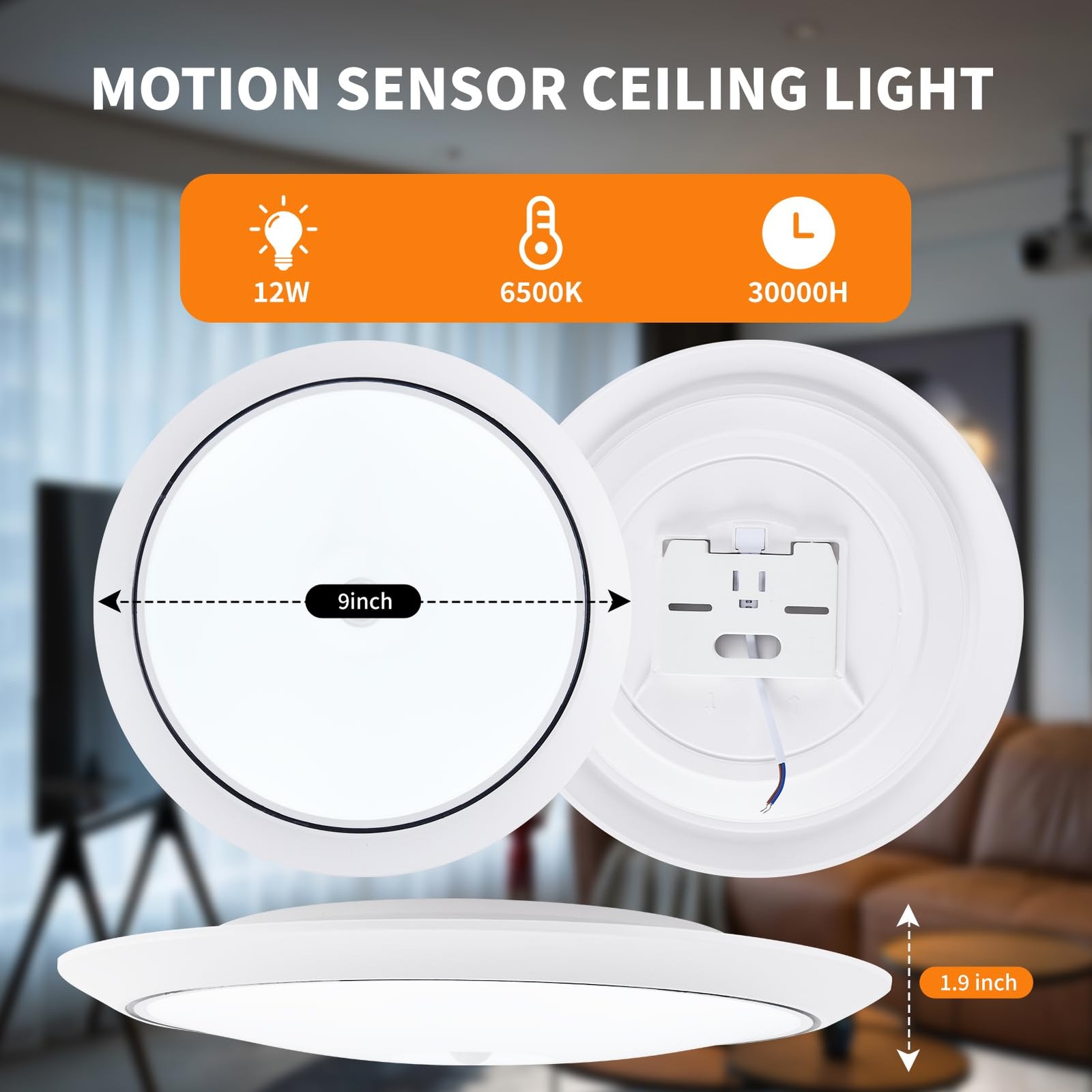 Motion Sensor LED Ceiling Light, Flush Mount Ceiling Light 6500K Closet Light gallery