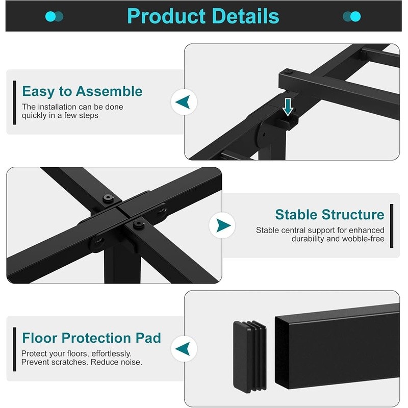 Metal Bed Frame Squeak Resistant Easy Assembly Underbed Storage Headboard Fit US gallery