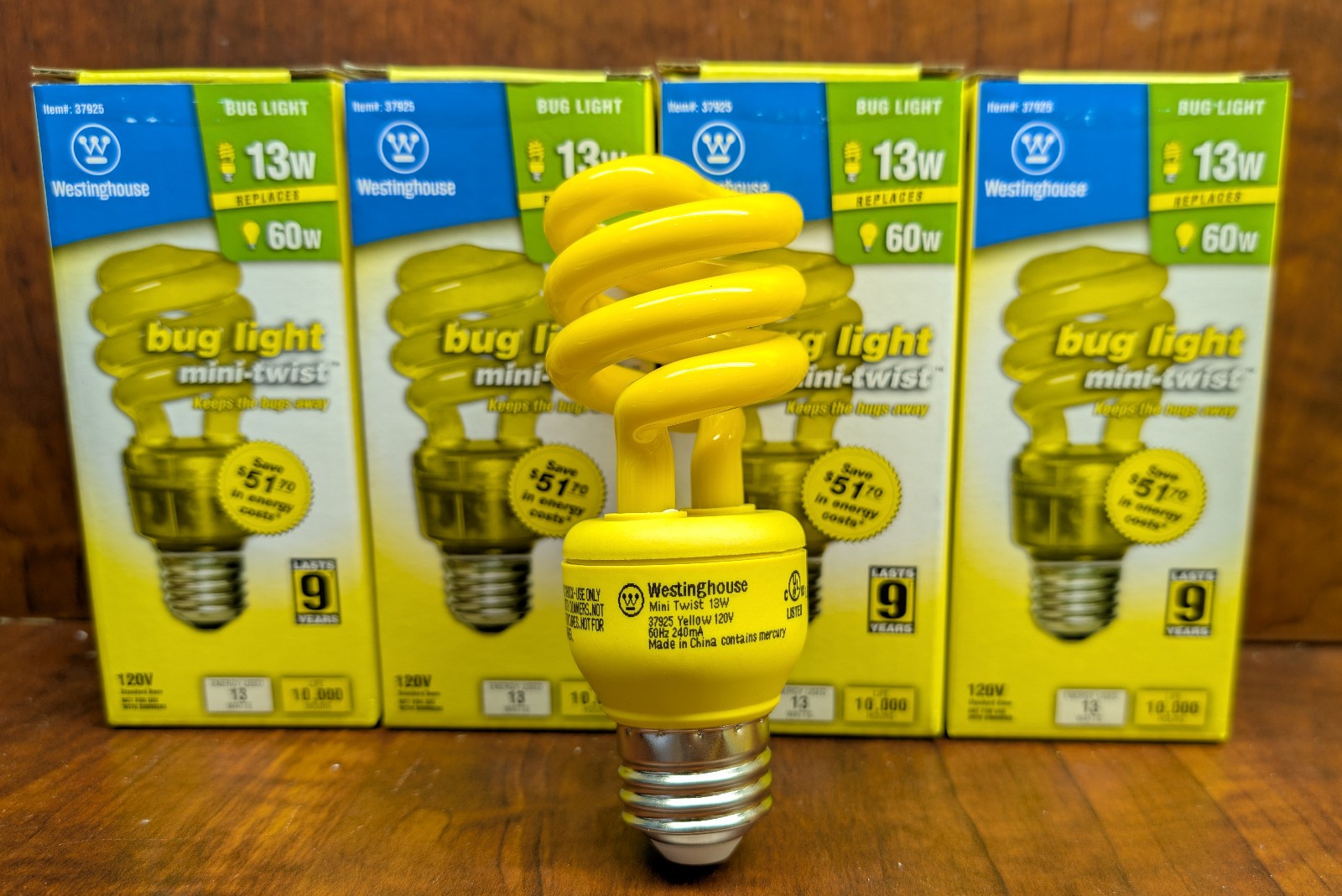 4 Pack - Westinghouse Yellow Bug Light Bulbs 60W = 13W Compact Fluorescent CFL gallery