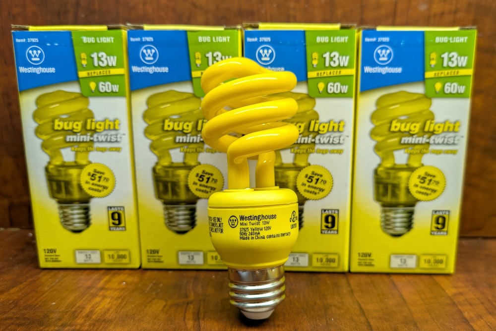 4 Pack - Westinghouse Yellow Bug Light Bulbs 60W = 13W Compact Fluorescent CFL