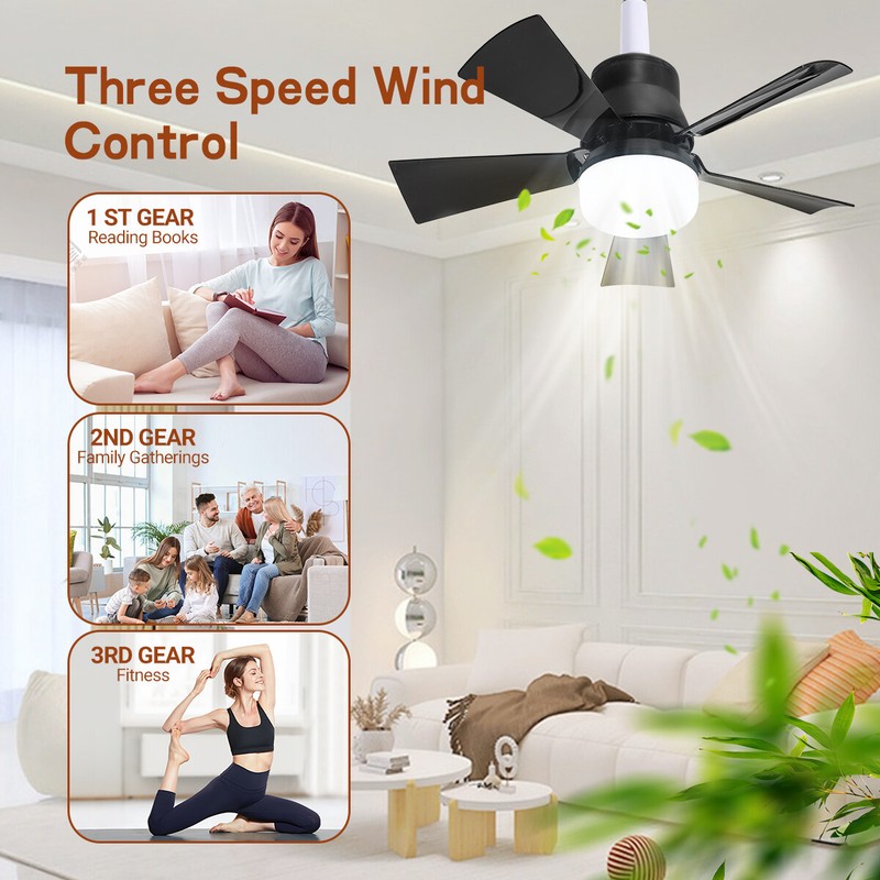 2 In 1 E27 Ceiling Socket Fan 30W with Dimmable LED Light Remote Control 3 Speed gallery