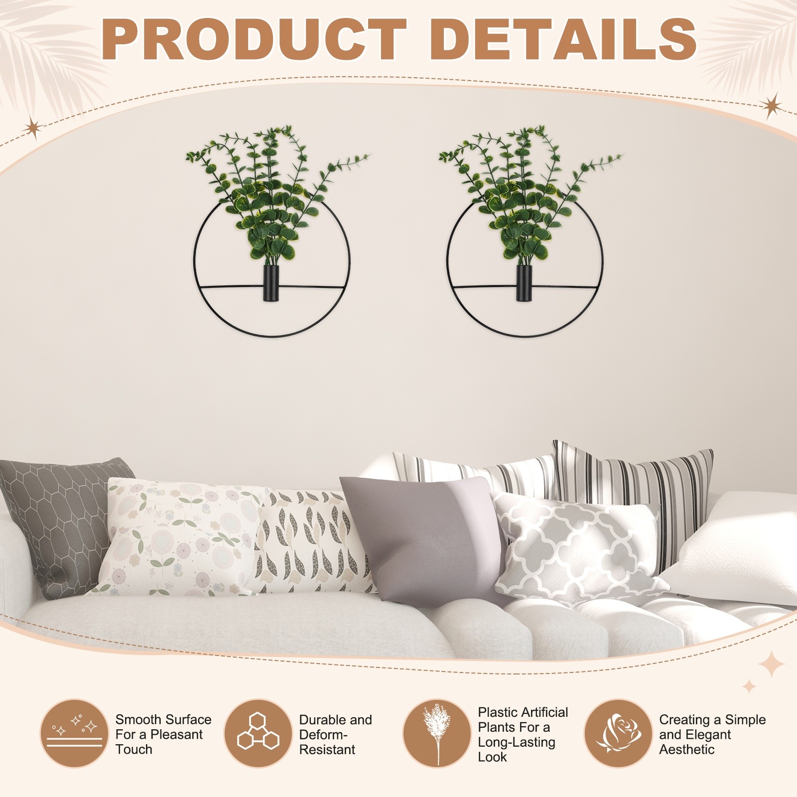 2 Set Hanging Planters with Artificial Eucalyptus Round Shape [Black] gallery