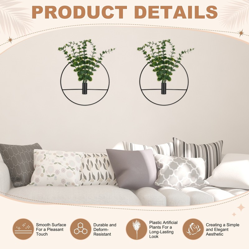 2 Set Hanging Planters with Artificial Eucalyptus Round Shape [Black] gallery