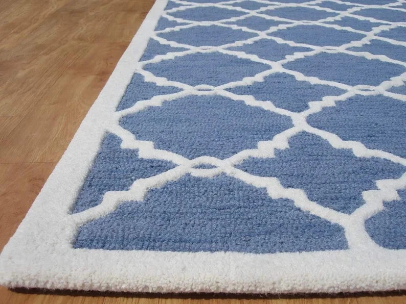 Modern Blue Loop & Cut Pile Hand Tufted 100% Woolen Handmade Area Rug/Carpet gallery
