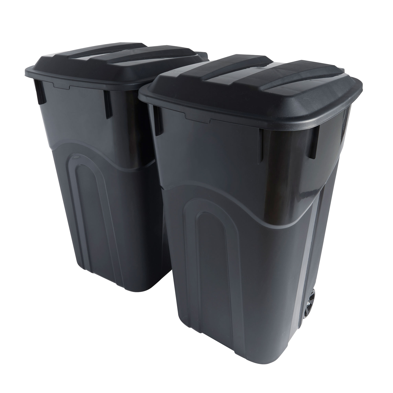 United Solutions 2 Pack Outdoor Trash Can with Lid and Wheels, 32 Gallon, Black gallery