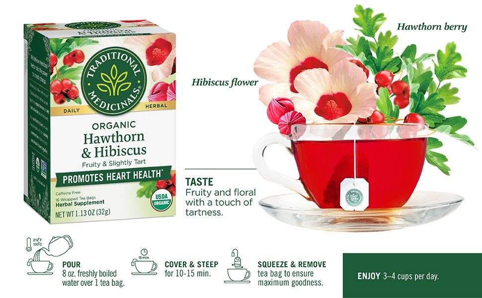 Tea, Organic Hawthorn & Hibiscus - Promotes Heart Health - Kosher, Non-GMO, gallery