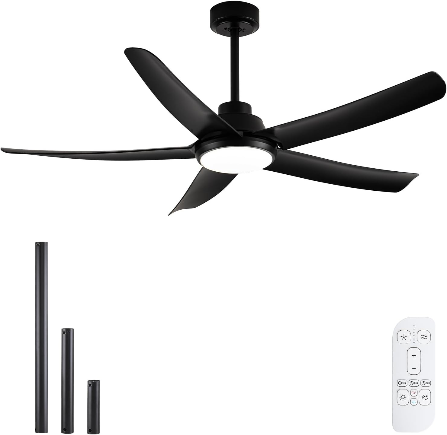54 Inch Black Outdoor Ceiling Fan with Light Remote Reversible DC Motor gallery