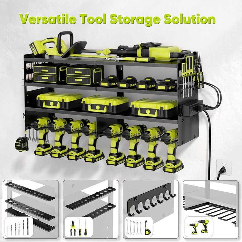 Large Power Tool Organizer Wall Mount with Charging Station,4 Layer Heavy Duty M gallery