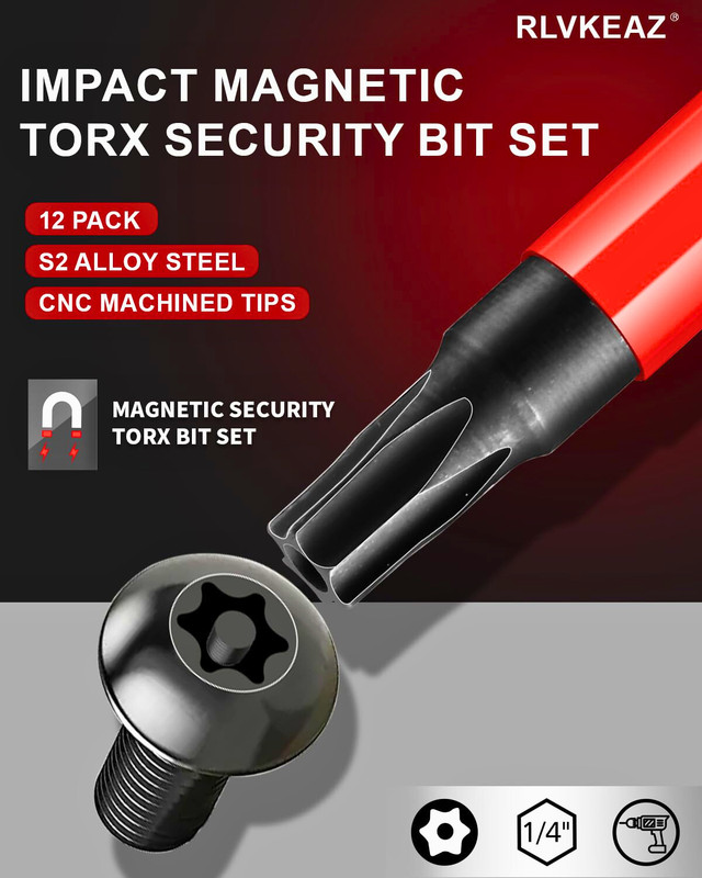 12-Piece Impact Security Torx Bit Set T5-T40, Magnetic High Torque Bits gallery