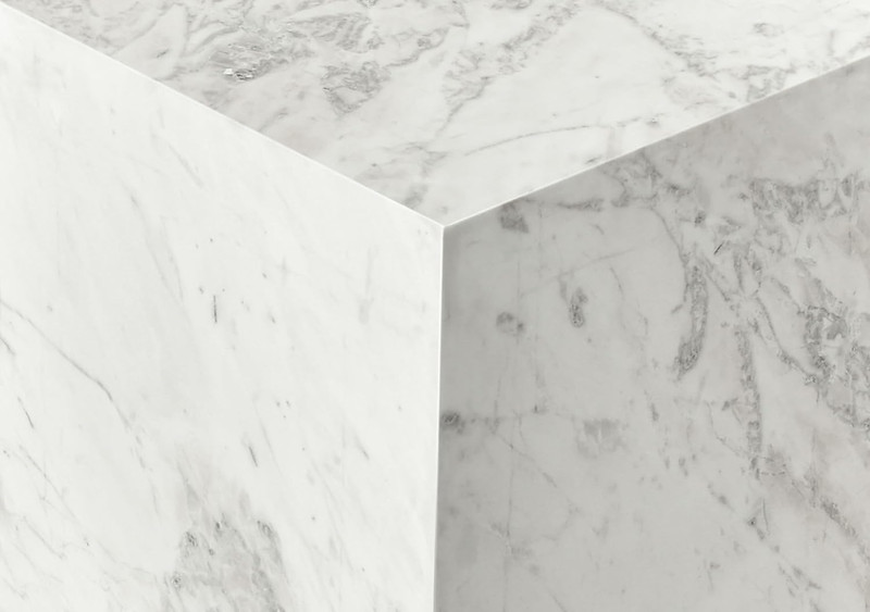 Art Deco White Marble End Table with Grey Veining - 18" Square gallery