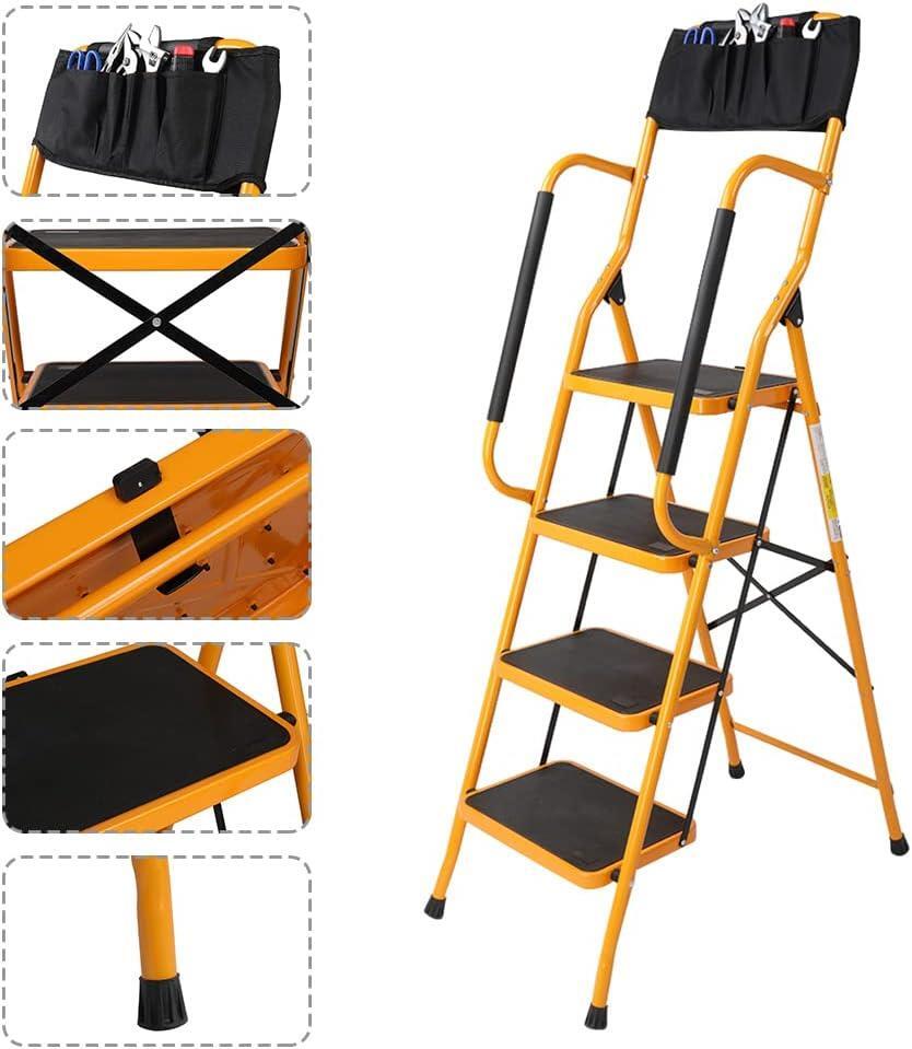 4 Step Ladder with Handrails & ToolBag, 330lbs Folding Step Stool for Kitchen US gallery