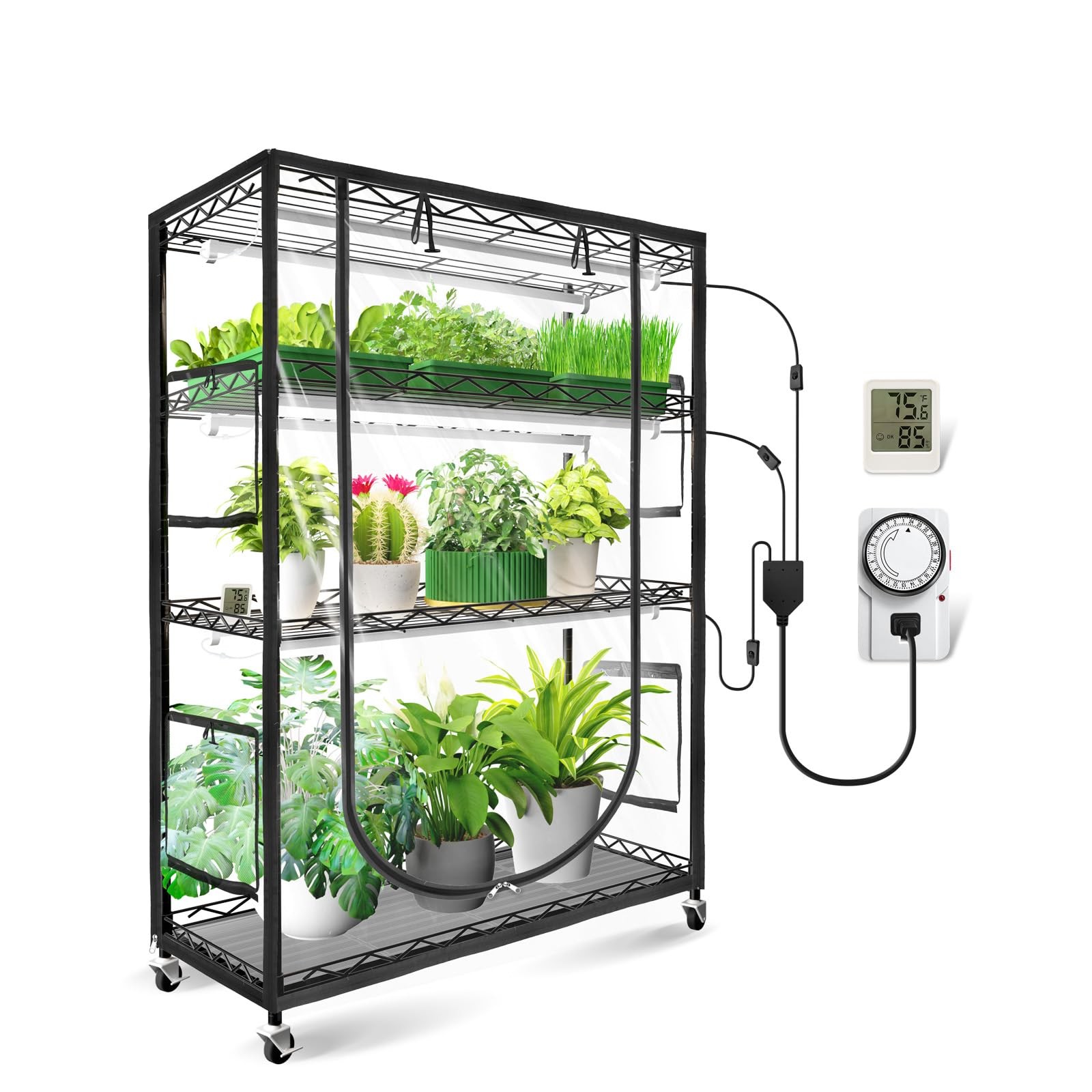 JESLED Indoor Greenhouse with Grow Light, 3FT 35.4x13.8x59IN w/Tent, Black gallery