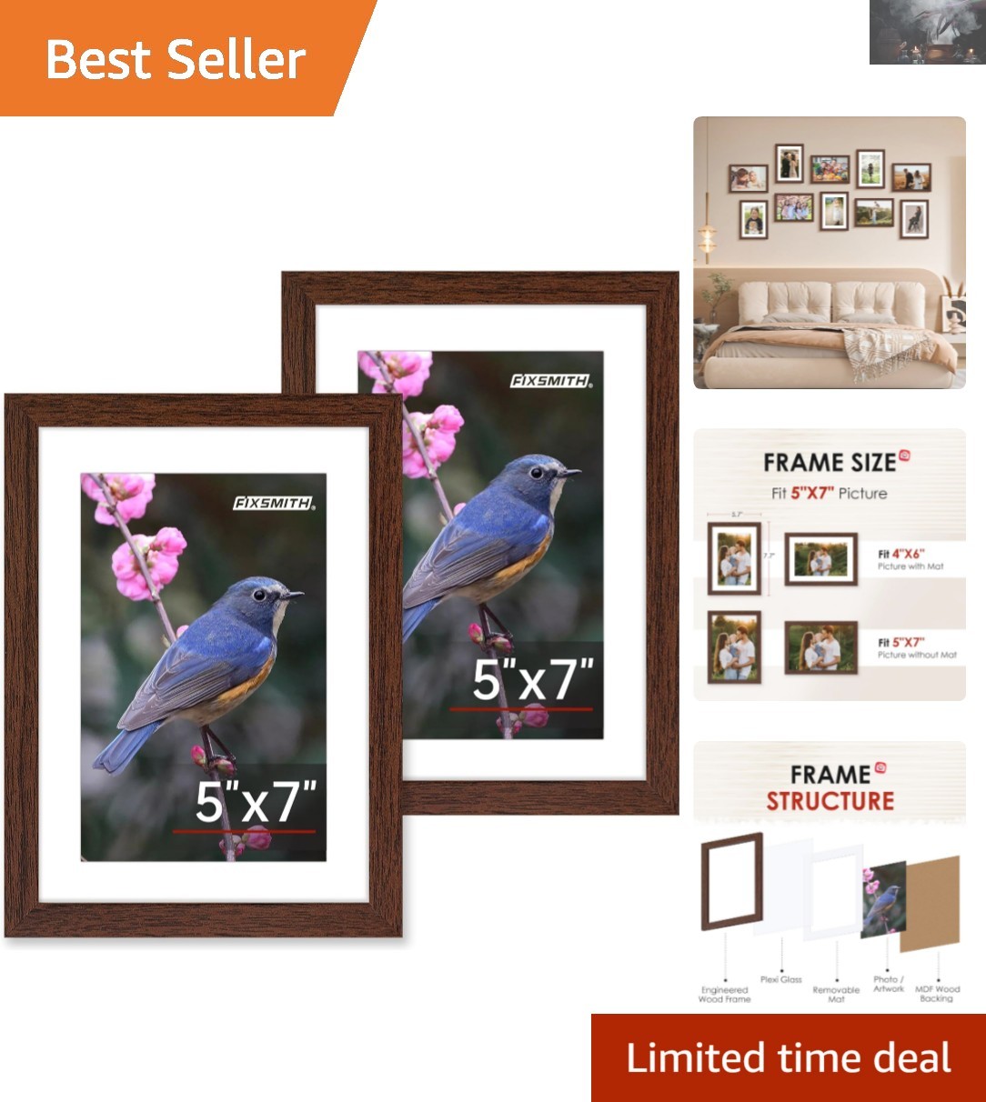 Versatile 2-Pack 5x7 Photo Frames with Plexiglass for Tabletop & Wall Display gallery