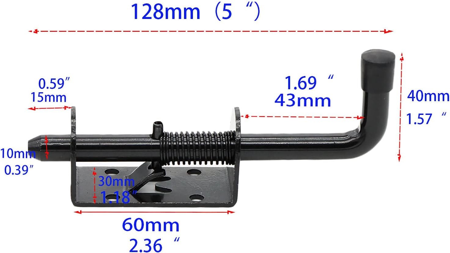 5 Inch Spring Loaded Latch Bolt, Heavy Duty 3/8 inch x 5 inches, Black gallery