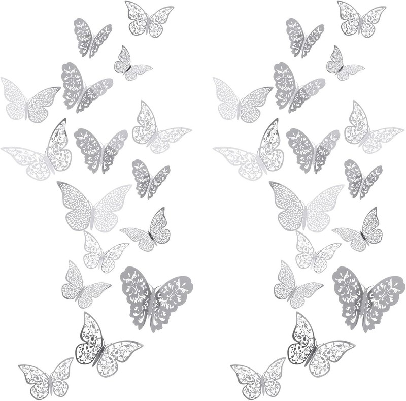Stunning Silver 3D Butterfly Wall Decals - 72 Decorative Pieces for All Spaces gallery