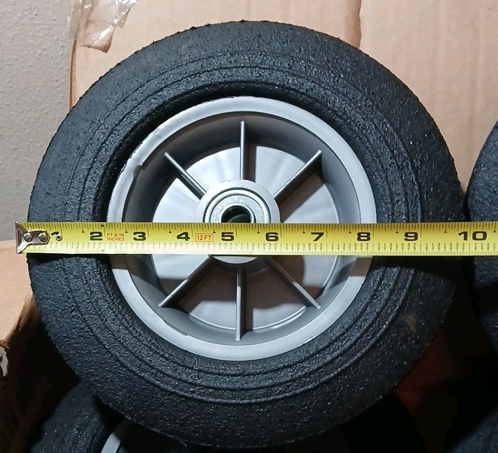 4-Pack 10''x2'' Flat Free Solid Rubber Replacement Tires with 5/8” Axles NEW gallery