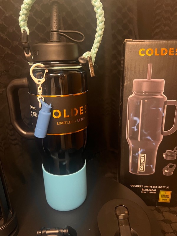 Rare Coldest 36oz BLUE OPAL Limited Edition Water Bottle w/Boot Cord & Mini gallery