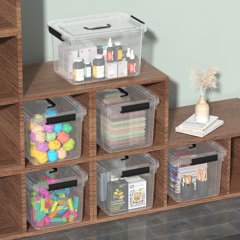 4/6 Packs 12 Liters Stackable Latching Box with Lid & Handle Plastic Storage Bin gallery