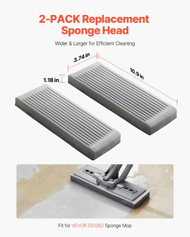 VEVOR 2-Piece Sponge Mop Replacement PU Head Replacement with Hook & Loop gallery