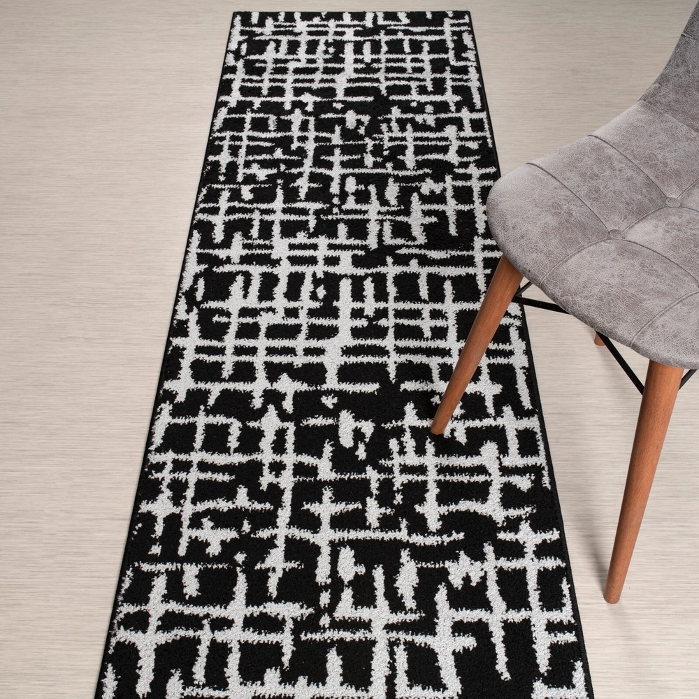 Custom Length Hallway Kitchen Runner Rug, Non Slip, Scandinavian, Black & Silver