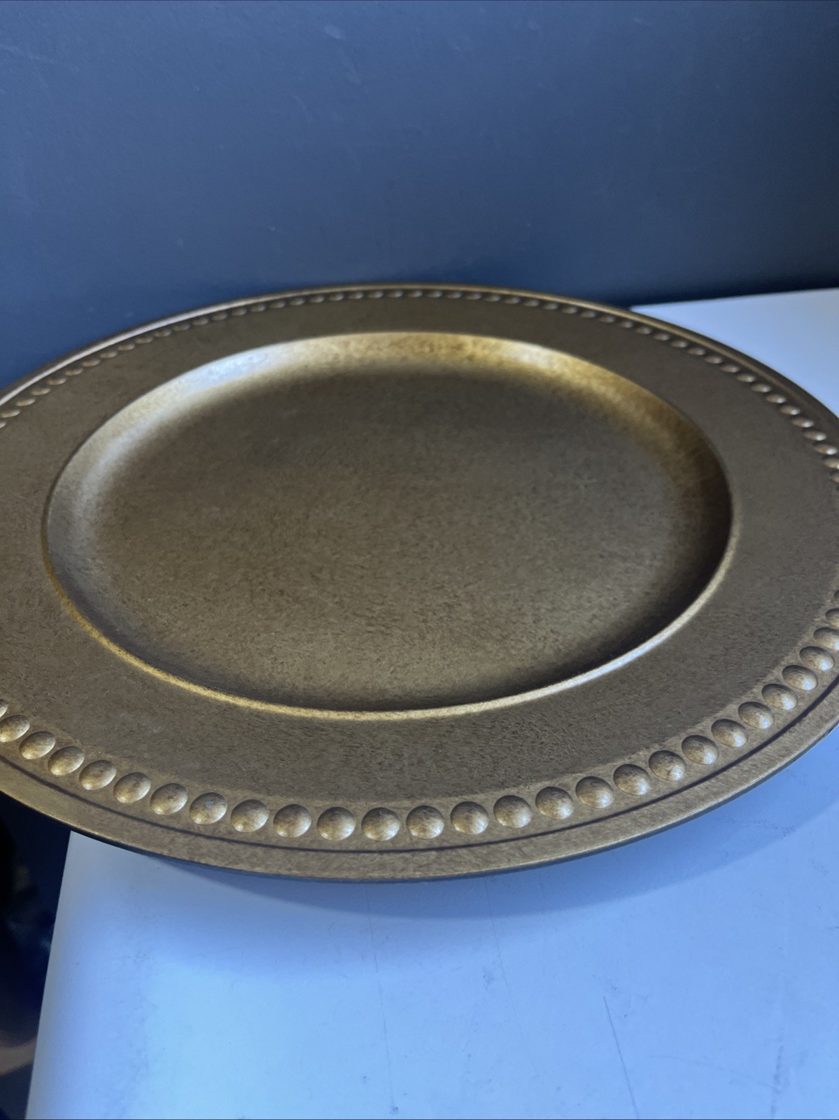 Christmas Antique Gold Plastic Charger Plate with Beaded Rims, 13 in Open Box gallery