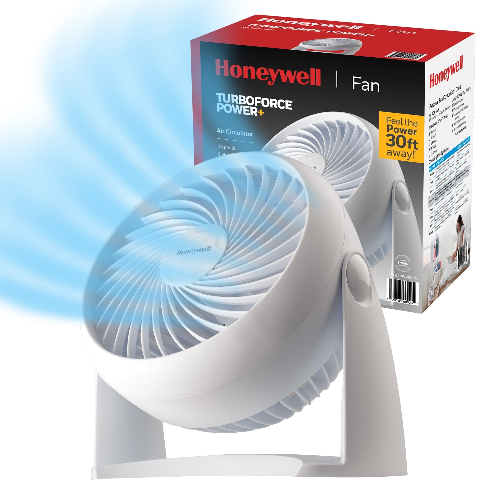 10” White Turbo Force Power Table Fan, 30Ft. Air Circulation Power, 3 Speed, 90° gallery
