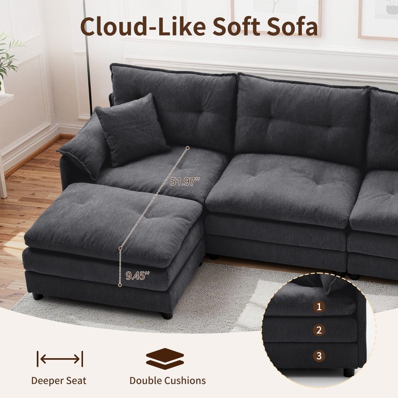 Korser L Shaped Modular Sectional Cloud Couch Convertible with Movable Ottoman gallery