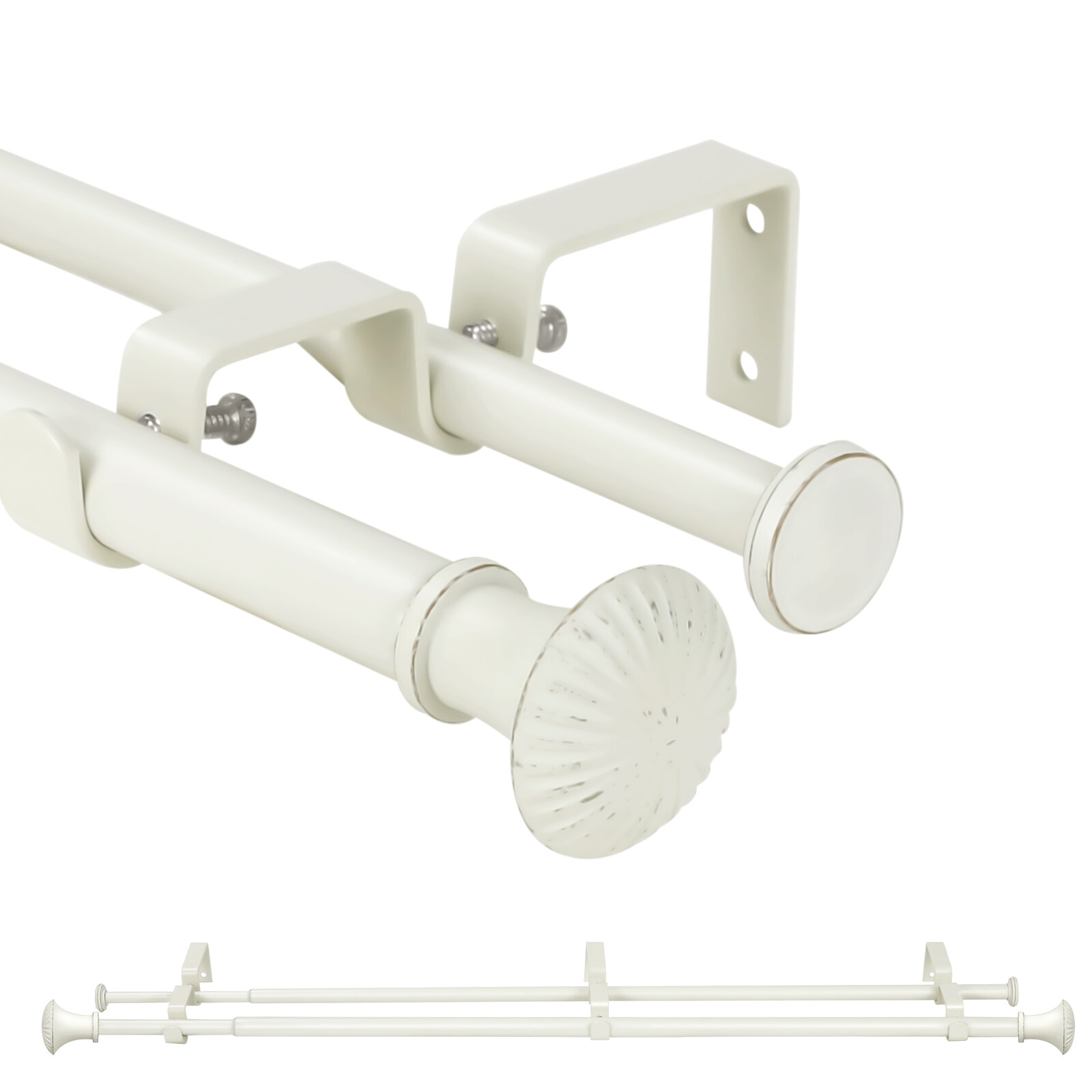 5/8" Telescoping Double Curtain Rods w/ Trumpet Finials，28"-48"/48"-84"/84"-120" gallery