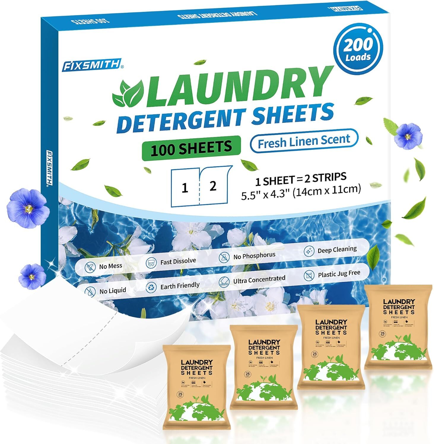 Laundry Detergent Sheets, 200 Loads Fresh Linen Scent Laundry Soap Washing No gallery